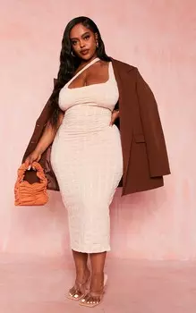 PrettyLittleThing Платье миди на одно плечо с текстурой камня и двойными бретелями