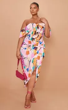 PrettyLittleThing Платье миди Plus со сборками и завязками по бокам