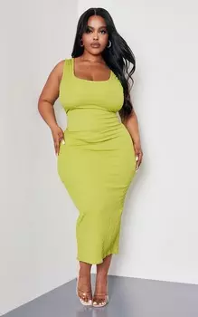 PrettyLittleThing Платье миди с овальным вырезом и текстурой лаймового цвета