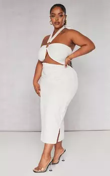 PrettyLittleThing Платье миди с воротником-халтер и каменными кольцами