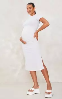 PrettyLittleThing Платье миди в рубчик с короткими рукавами для беременных