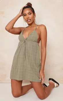 PrettyLittleThing Платье прямого кроя цвета хаки с перекрещенными бретелями на спине