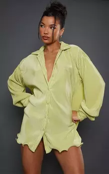 PrettyLittleThing Платье-рубашка лаймового цвета с плиссированной оборкой и подолом