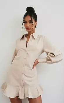 PrettyLittleThing Платье-рубашка с каменным оборкой по подолу