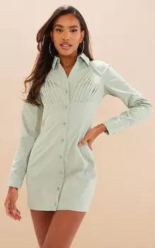 PrettyLittleThing Платье-рубашка со складками и бюстом Sage