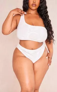 PrettyLittleThing Плавки бикини кремового цвета с текстурой и высокой талией