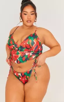 PrettyLittleThing Плавки бикини с высоким вырезом и разноцветным цветочным принтом Plus