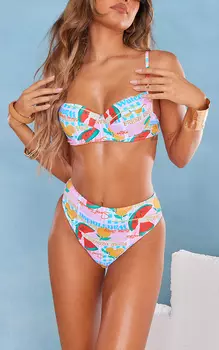 PrettyLittleThing Плавки бикини с высокой талией и разноцветным фруктовым принтом
