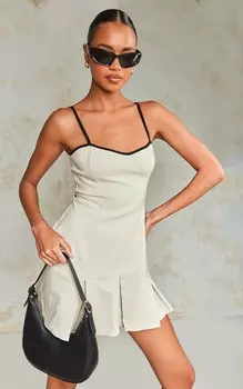 PrettyLittleThing Плиссированное облегающее платье Stone Bengaline с контрастными бретелями