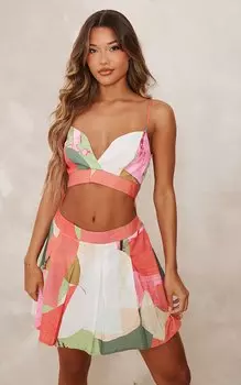 PrettyLittleThing Плиссированное платье прямого кроя с разноцветными абстрактными полосками и вырезами