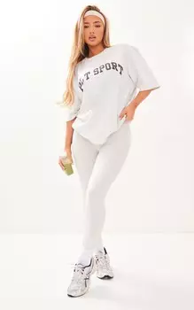 PrettyLittleThing PLT Sport Меланжевые леггинсы серо-серого цвета с V-образным вырезом спереди