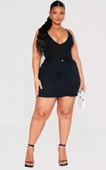 PrettyLittleThing Плюс базовая черная джинсовая юбка