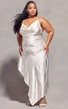 PrettyLittleThing Плюс белая многоярусная юбка Платье мидакси на бретелях