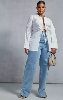 PrettyLittleThing Плюс белая рубашка со рюшами спереди