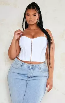 PrettyLittleThing Плюс белый бандажный корсет с крючками и структурированными глазами