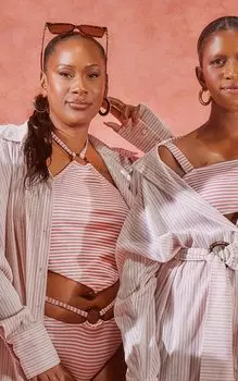 PrettyLittleThing Плюс бежевый бикини-топ в рубчик с уплотнительным кольцом и V-образным вырезом спереди в полоску