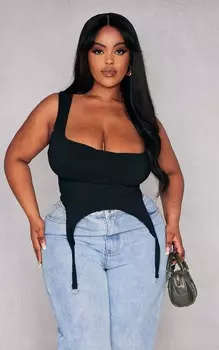 PrettyLittleThing Плюс черный эластичный тканый корсет