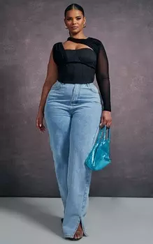 PrettyLittleThing Плюс черный сетчатый корсетный топ