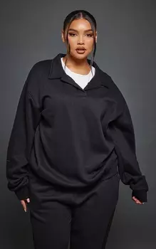 PrettyLittleThing Плюс черный свитер с v-образным вырезом