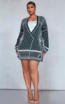 PrettyLittleThing Плюс Изумрудно-зеленый объемный пиджак с тканым декором и бисером