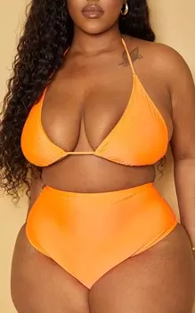 PrettyLittleThing Плюс ярко-оранжевые плавки бикини Mix & Match с высокой талией
