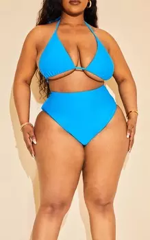 PrettyLittleThing Плюс ярко-синие плавки бикини Mix & Match с высокой талией