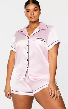 PrettyLittleThing Plus Розовый атласный пижамный комплект с карманами