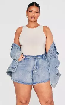 PrettyLittleThing Плюс винтажные джинсовые шорты с высокой талией