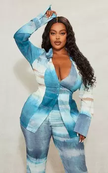 PrettyLittleThing Плюс зеленая шифоновая приталенная рубашка с принтом тай-дай