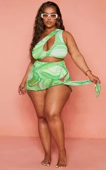 PrettyLittleThing Плюс зеленый саронг с принтом на завязке