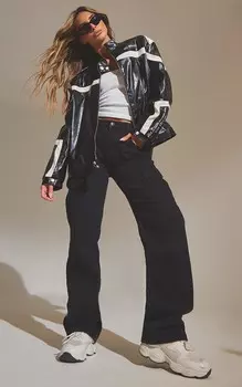 PrettyLittleThing Постиранные черные джинсы-бойфренды узкого кроя с карманами-карго