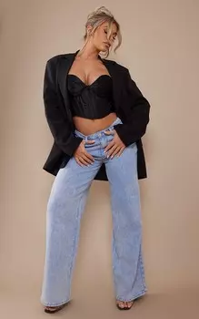 PrettyLittleThing Постиранные синие широкие джинсы с низкой посадкой