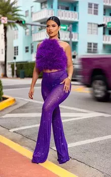 PrettyLittleThing Премиальные фиолетовые брюки из сетчатой ткани с украшением