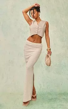 PrettyLittleThing Прозрачная фактурная юбка макси с разрезом на спине Stone