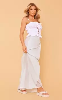 PrettyLittleThing Прозрачная льняная юбка цвета морской волны с запахом поверх макси-юбки