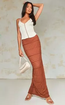 PrettyLittleThing Прозрачная макси-юбка шоколадного цвета с разрезом на спине