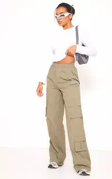 PrettyLittleThing Прямые брюки карго оверсайз цвета хаки