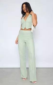 PrettyLittleThing Прямые брюки шалфейного цвета со льняным эффектом