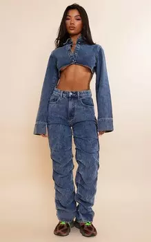 PrettyLittleThing Прямые джинсовые джинсы со сборками в винтажном стиле
