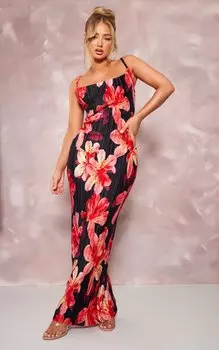 PrettyLittleThing Пурпурное платье макси с плиссированными бретелями и цветочным принтом