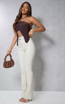 PrettyLittleThing Расклешенные брюки 90-х годов из эластичной ткани Stone с поясом