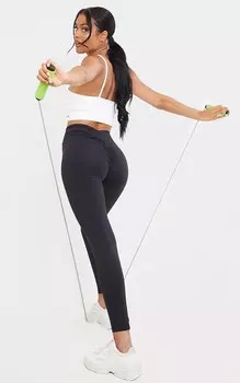 PrettyLittleThing Роскошные черные леггинсы со сборками для спортзала и высокой талией