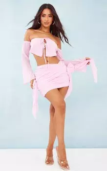 PrettyLittleThing Розовая мини-юбка из сетки Petite Baby с розами