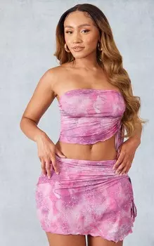 PrettyLittleThing Розовая облегающая бандо со сборками и принтом по бокам