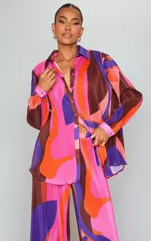 PrettyLittleThing Розовая свободная рубашка с плиссированными пуговицами и принтом спереди