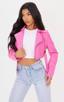 PrettyLittleThing Розовая укороченная косуха из искусственной кожи с поясом