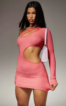 PrettyLittleThing Розовое двухцветное платье с экстремальным вырезом на одно плечо