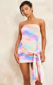 PrettyLittleThing Розовое облегающее платье-бандо с драпировкой и запахом «Акварельная волна»