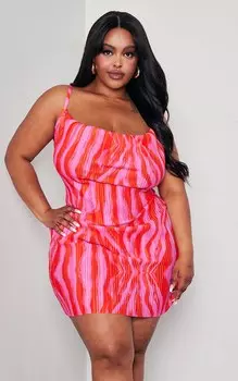 PrettyLittleThing Розовое облегающее платье с плиссированным вырезом и воротником-хомутом цвета зебры