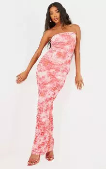 PrettyLittleThing Розовое платье-бандо мидакси с абстрактным принтом и попкорном